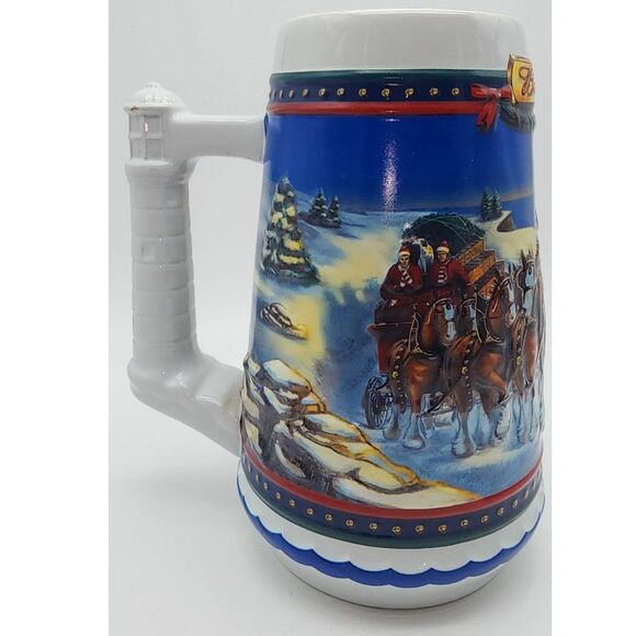 Vintage 2002 Budweiser Clydesdale Horses Christmas Holiday Beer Stein Mug - Picture 4 of 8